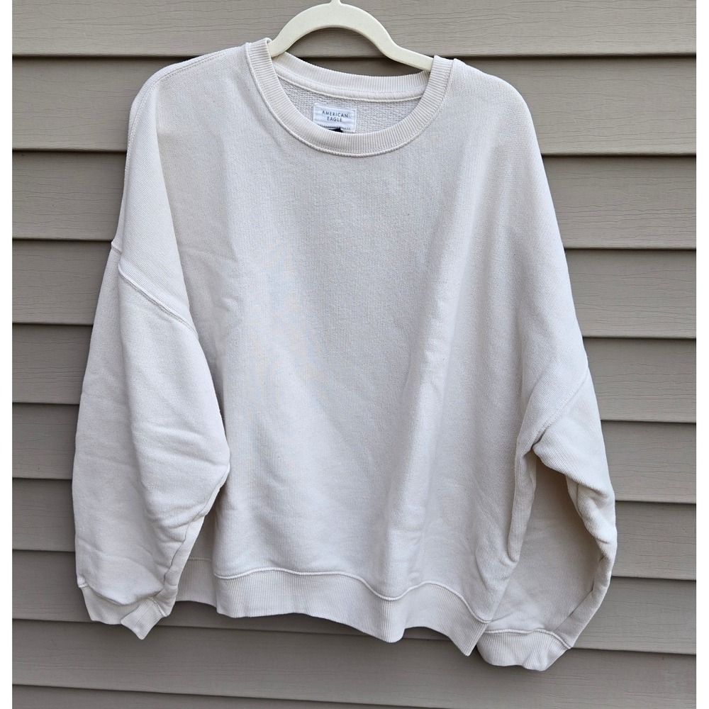 American Eagle Cream Oversized Crewneck Sweatshirt XXL Slouchy French Terry